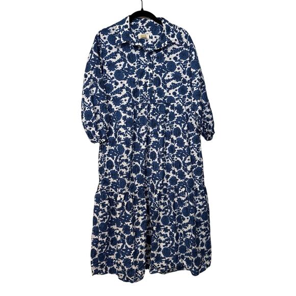 Anthropologie Dresses & Skirts - Anthropologie 100% Cotton Blue White Talavera Floral MidiDress Size Small Petite